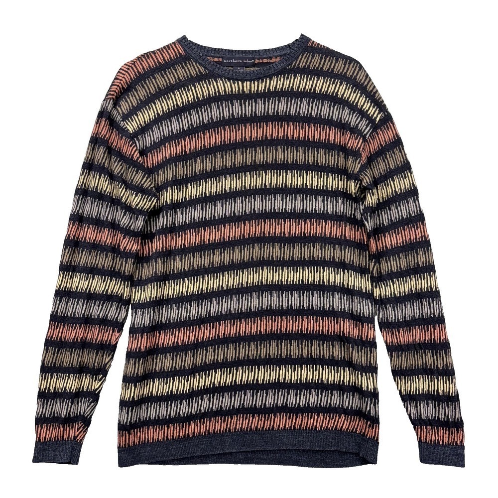 Northern Isles Sweater Womens L Dark Navy Linen Rayon Striped‎ Pullover Korea